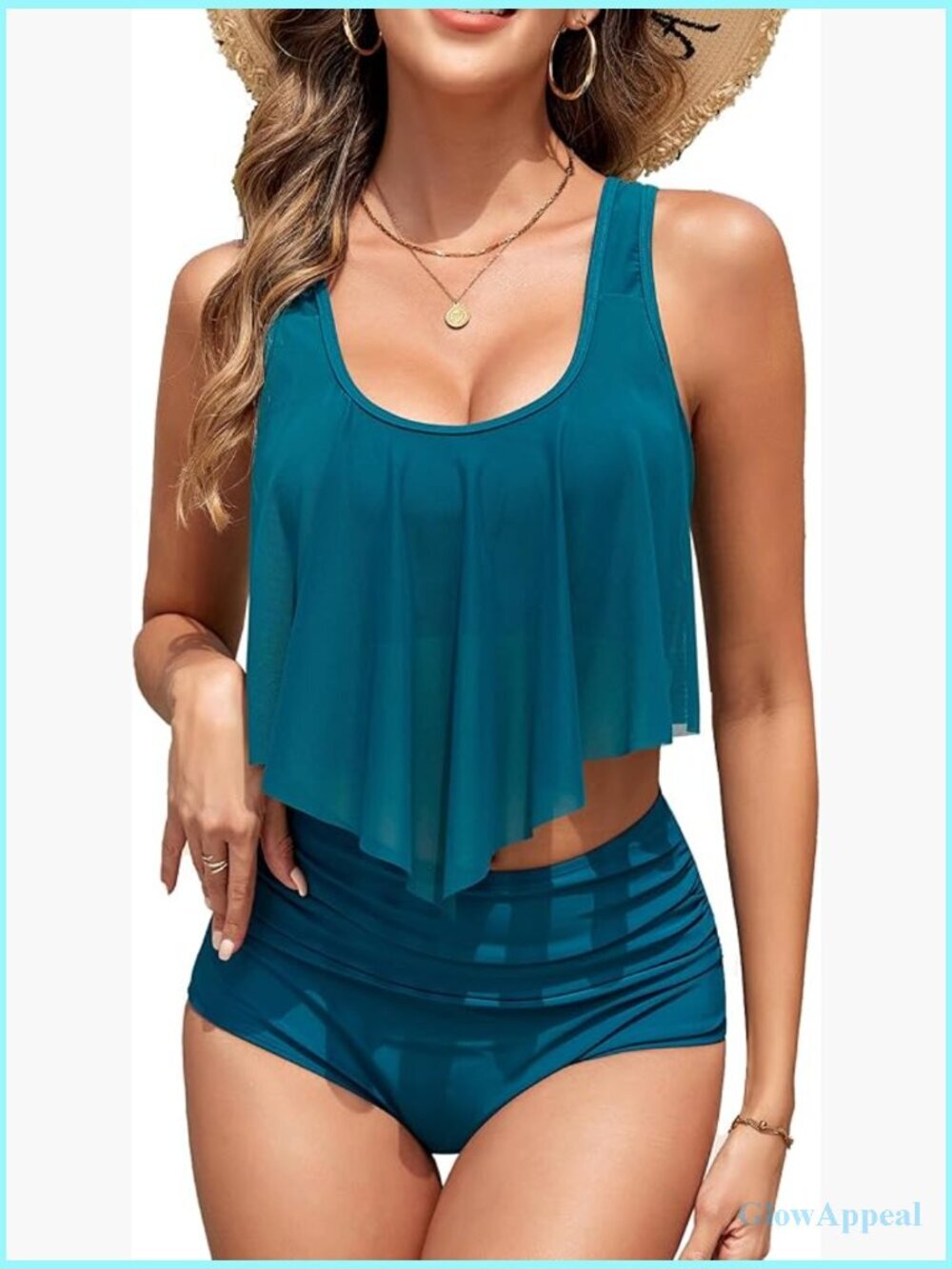 High Waisted Tankini Set Tummy Control Plus Size Swimwear Two Piece Bathing Suit